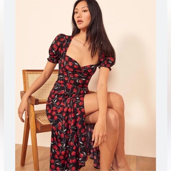 Reformation Lacey Dress Cherry Print - Picture 1 of 9